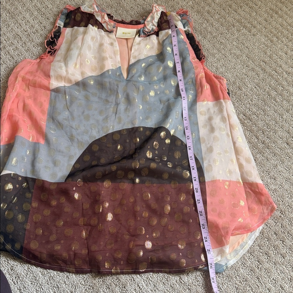 Maeve by Anthropologie Sheer Ruffle Neck Polka Dot Sleeveless Top - Picture 7 of 9